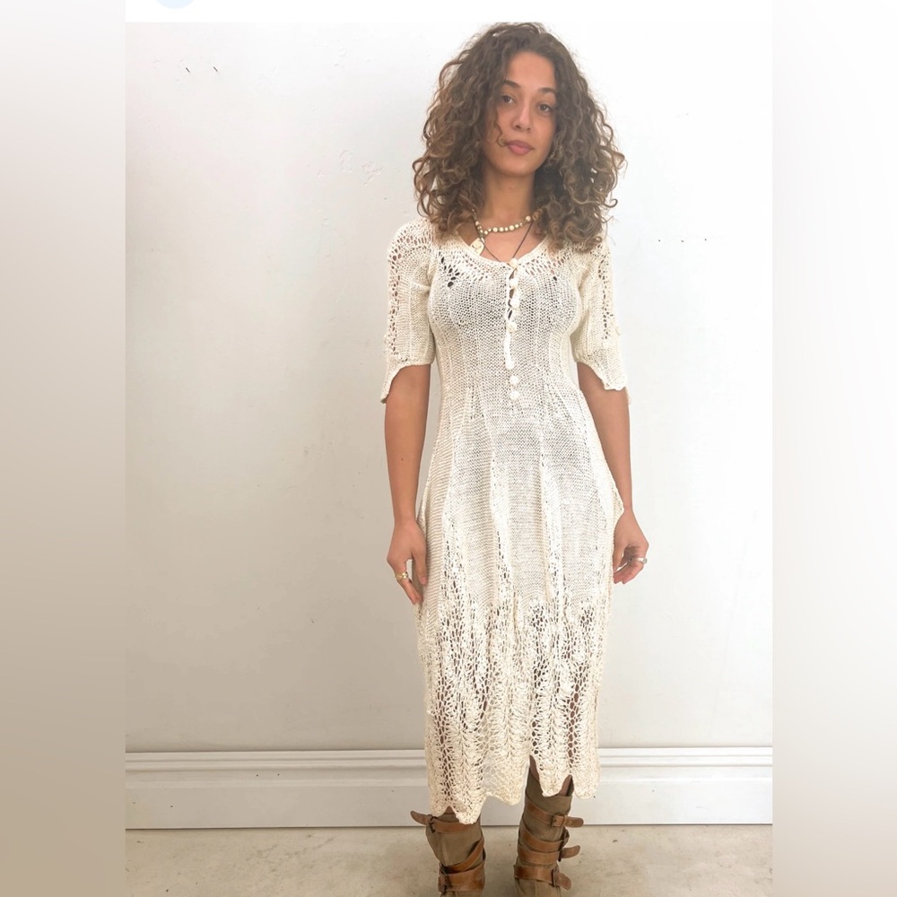 Vintage hand knit ivory dress